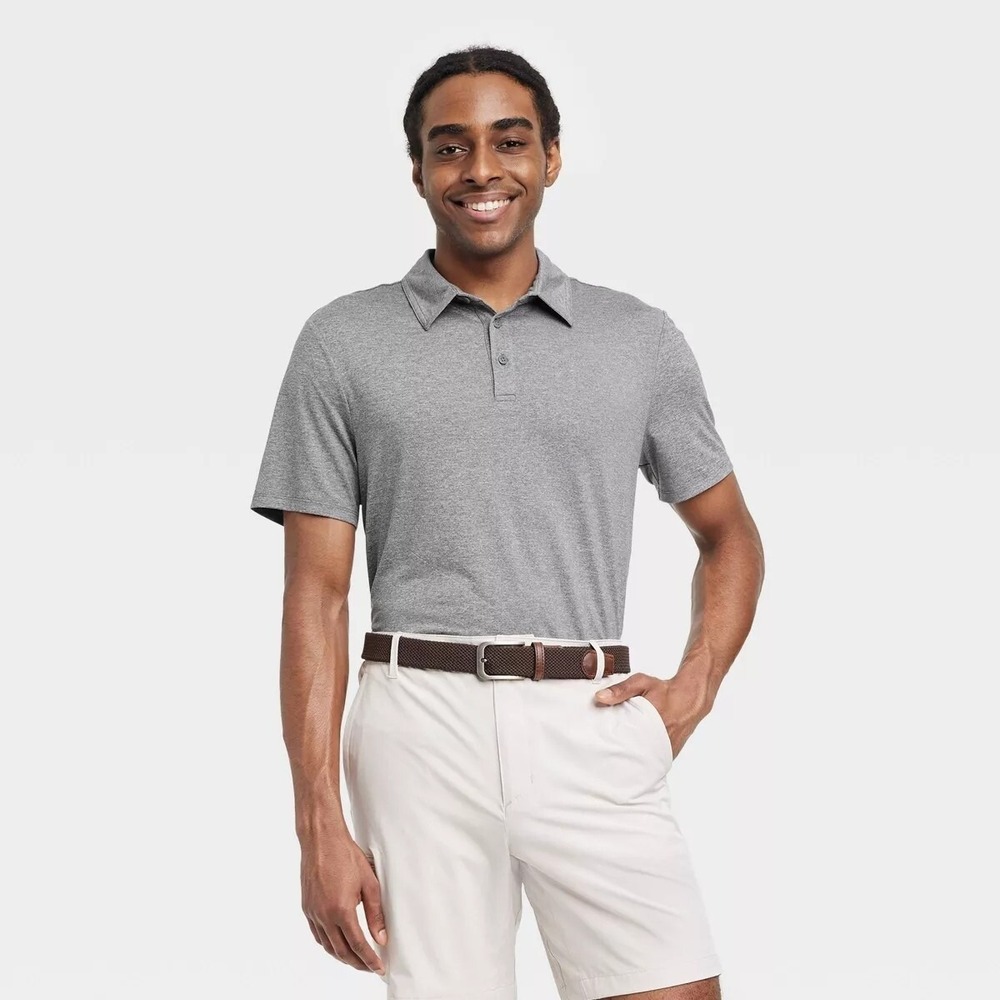 Men's Jersey Polo‎ Shirt - All In Motion Heathered Gray Small NWT